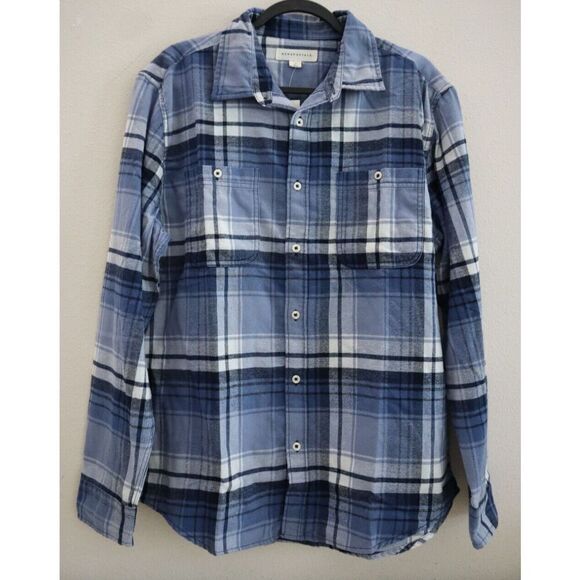 Aéropostale 2643 Men's Sz M Blue Long Sleeve Relaxed Washed Plaid Flannel Shirt - Picture 1 of 9
